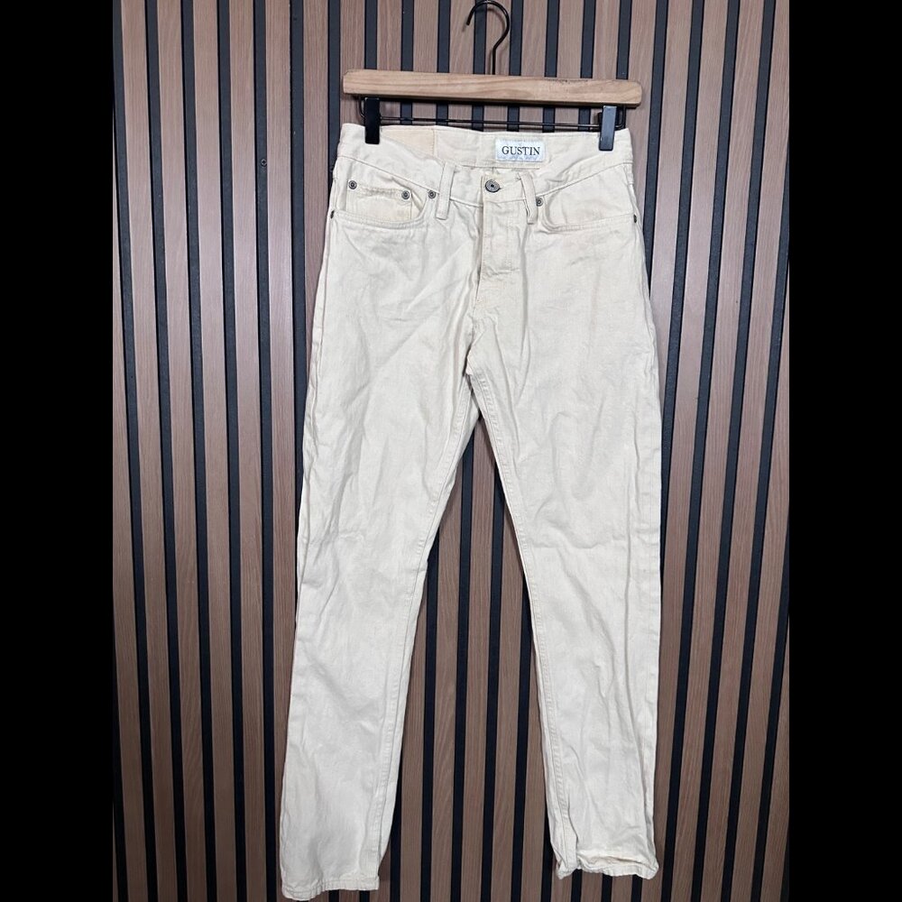 Gustin Jeans 28 x 30 Mens Ivory Flit Fit Raw Hem Button Fly Denim